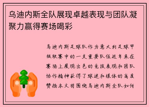 乌迪内斯全队展现卓越表现与团队凝聚力赢得赛场喝彩