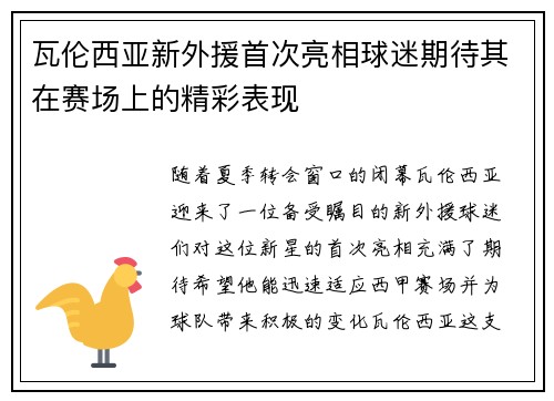 瓦伦西亚新外援首次亮相球迷期待其在赛场上的精彩表现